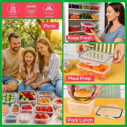50 PCS Thicker Food Storage Containers with Lids, Clear Stackable Airtight Leakproof Reusable Plastic Meal Prep Container Set for Kitchen Storage/ Lunch, Fridge/ Microwave Safe with Labels&Pen