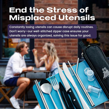 Taplord Portable Travel Silverware Set With Case, Includes 10 Pcs of Travel Utensils With Case, Stainless Steel Flatware Set For Camping, Lightweight (Multi-Color)