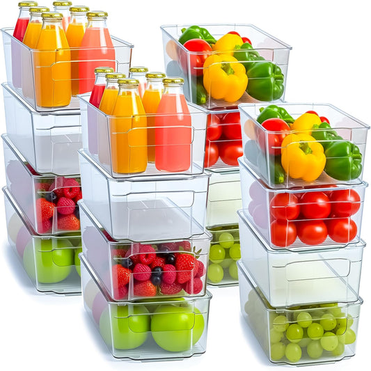 Utopia Home - Fridge Organizer Bins - Refrigerator Organizing Bins - Pantry Organizers and Storage - Stackable Storage Bins For Home & Kitchen Pantry Organization and Storage - Pack of 16 - Clear