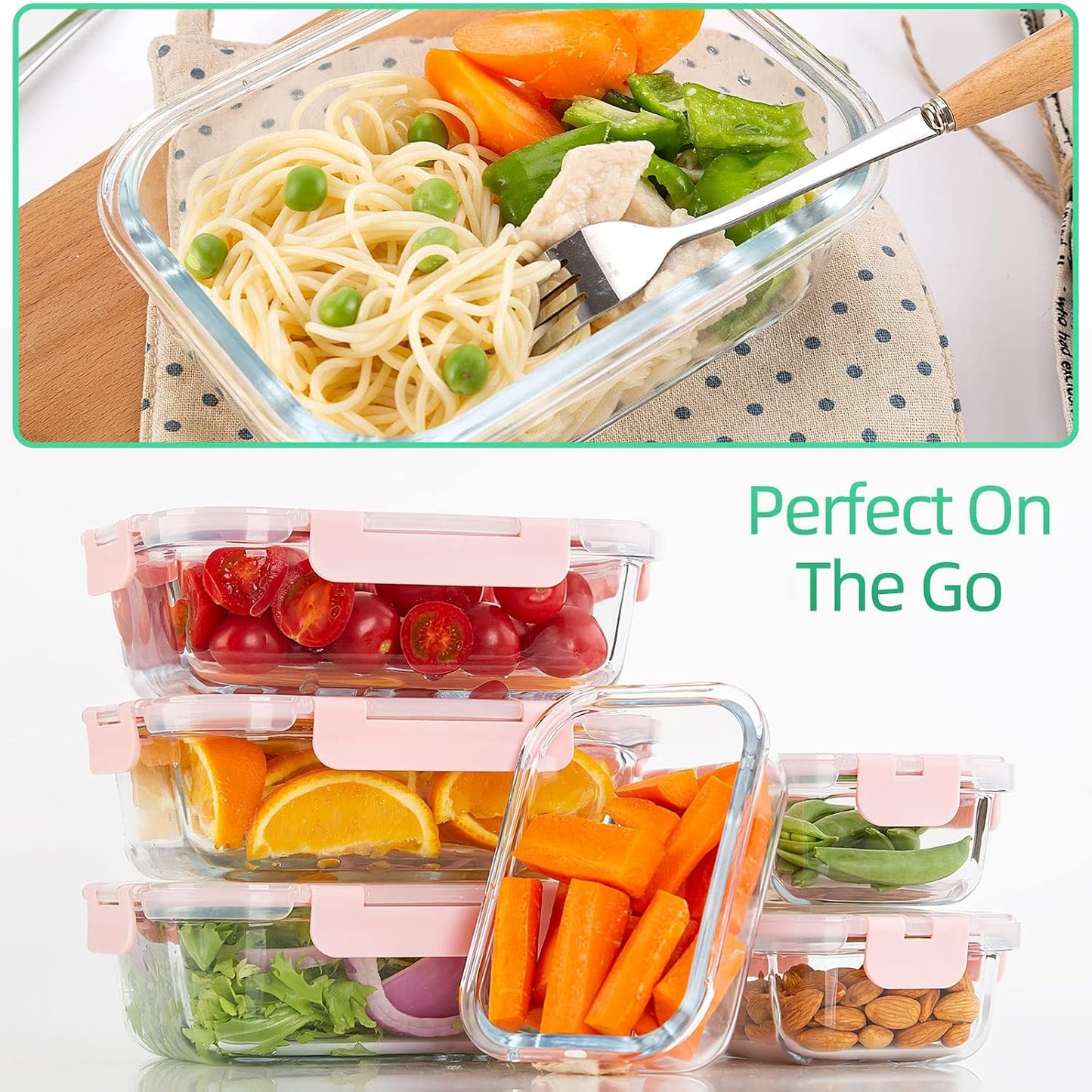 UMEIED 10 Pack Glass Food Storage Containers with Lids, Leakproof Airtight Glass Meal Prep Containers For Lunch, On The Go, Leftover, Dishwasher Safe