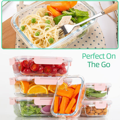 UMEIED 10 Pack Glass Food Storage Containers with Lids, Leakproof Airtight Glass Meal Prep Containers For Lunch, On The Go, Leftover, Dishwasher Safe