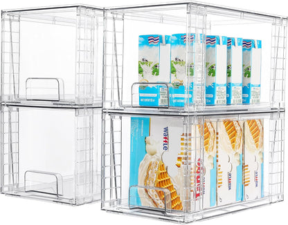 Vtopmart 4Pack Large Stackable Pantry Storage Drawers, Clear Organizer Bins with Handles, Acrylic Drawer Organizers for Kitchen, Pantry, Bathroom Undersink, Cabinet Organization and Storage