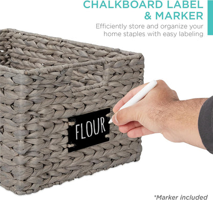 Best Choice Products Set of 4 9x12in Water Hyacinth Pantry Baskets, Woven Organizers w/Chalkboard Label, Chalk Marker - Natural