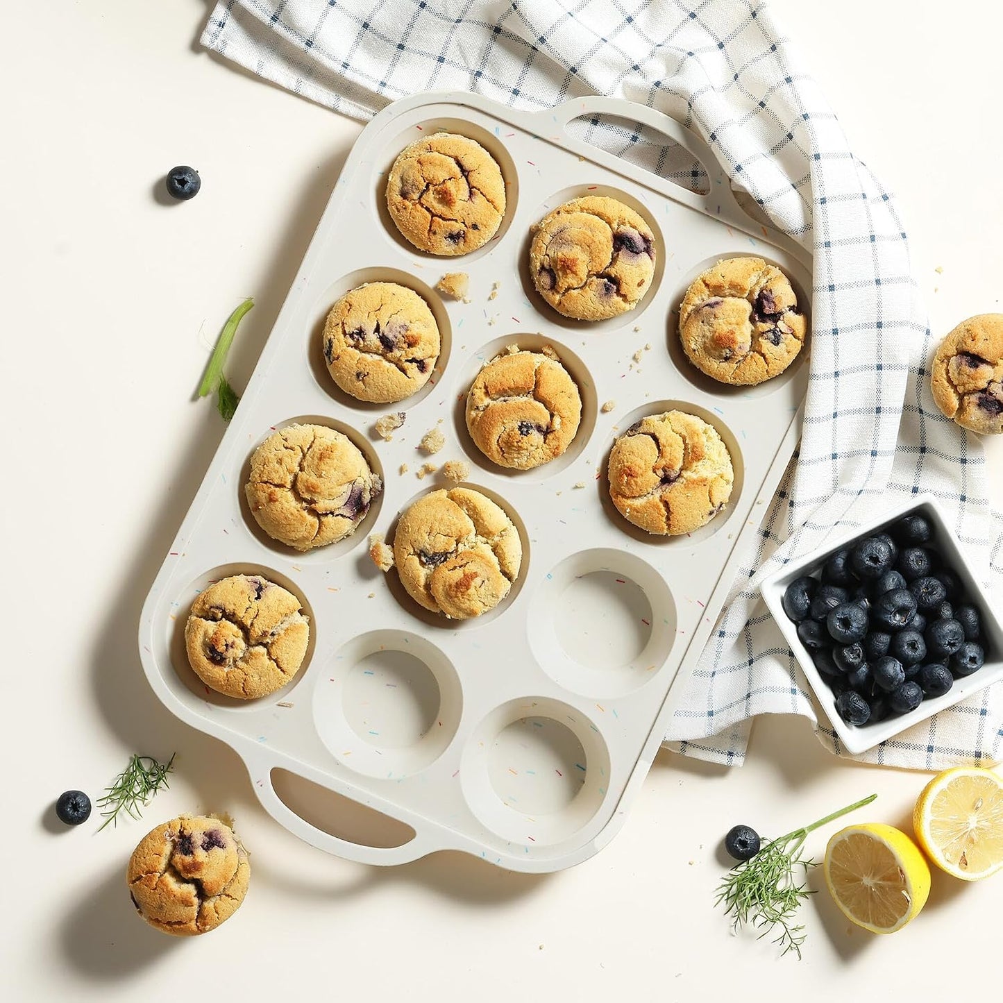 2 Packs 12 Cups Silicone Muffin Pan for Baking with Metal Reinforced Frame Regular Size Cupcake Pan Tray Egg Bites Silicone Cookie Molds Muffin Tin Tart Pans Sheet Set for Oven Dishwasher Safe
