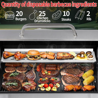 6-Burner BBQ Grill with Side Burner - 69,000 BTU Propane Gas Grill with Cast Iron Grate, Stainless Steel - 620 Sq. In. Cooking Area Cabinet Style Outdoor Grill for Barbecue & Backyard