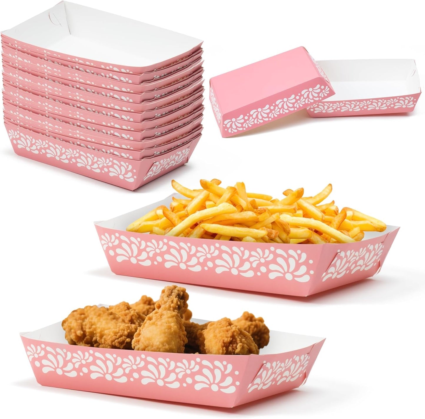Mexican Taco Nights Food Trays - 60Pcs Mexican Flowers Wavy Edge Unassembled Tray Nacho Snack Candy Holder Disposable Paper Plate Holiday Birthday Carnival Party Supplies Food Container