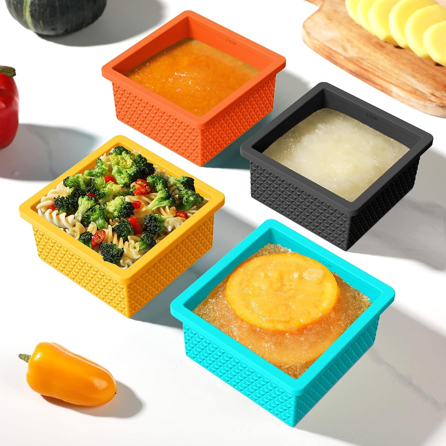 Silicone Freezer Molds for Soup Cube - 2-Cup Freezer Storage Container Tray with Lid,4 Pack Stackable Ice Cube Trays for Portion Control,Food Storage Meal Prep,Oven & Dishwasher Safe
