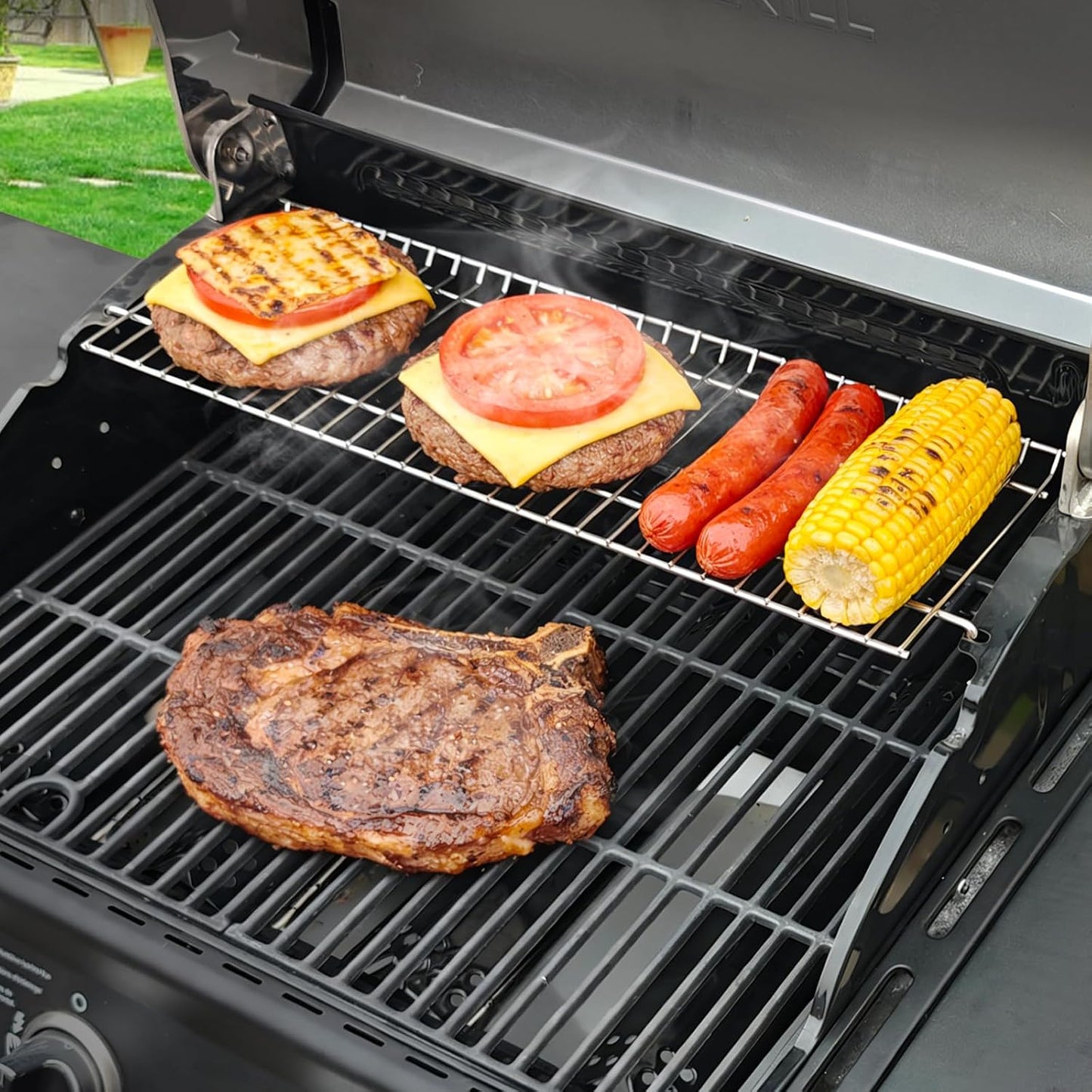 Utheer 2-Pack Griddle Warming Rack for Blackstone 28" Griddles, Stainless Steel Flat Top Grill Accessories | Reversible Rack Adds Prep Space, Foldable Clip-On Design Expands Cooking & Holding Area