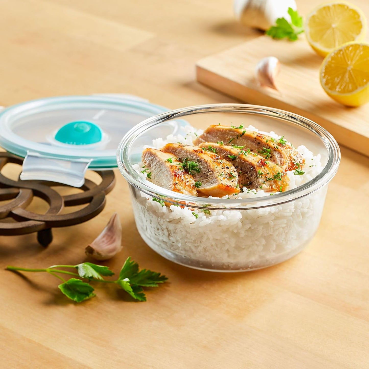LOCK & LOCK Ovenglass Heat Resistant Glass Round Food Storage Container with Steam Vent, 32.12-oz / 4.02-cup