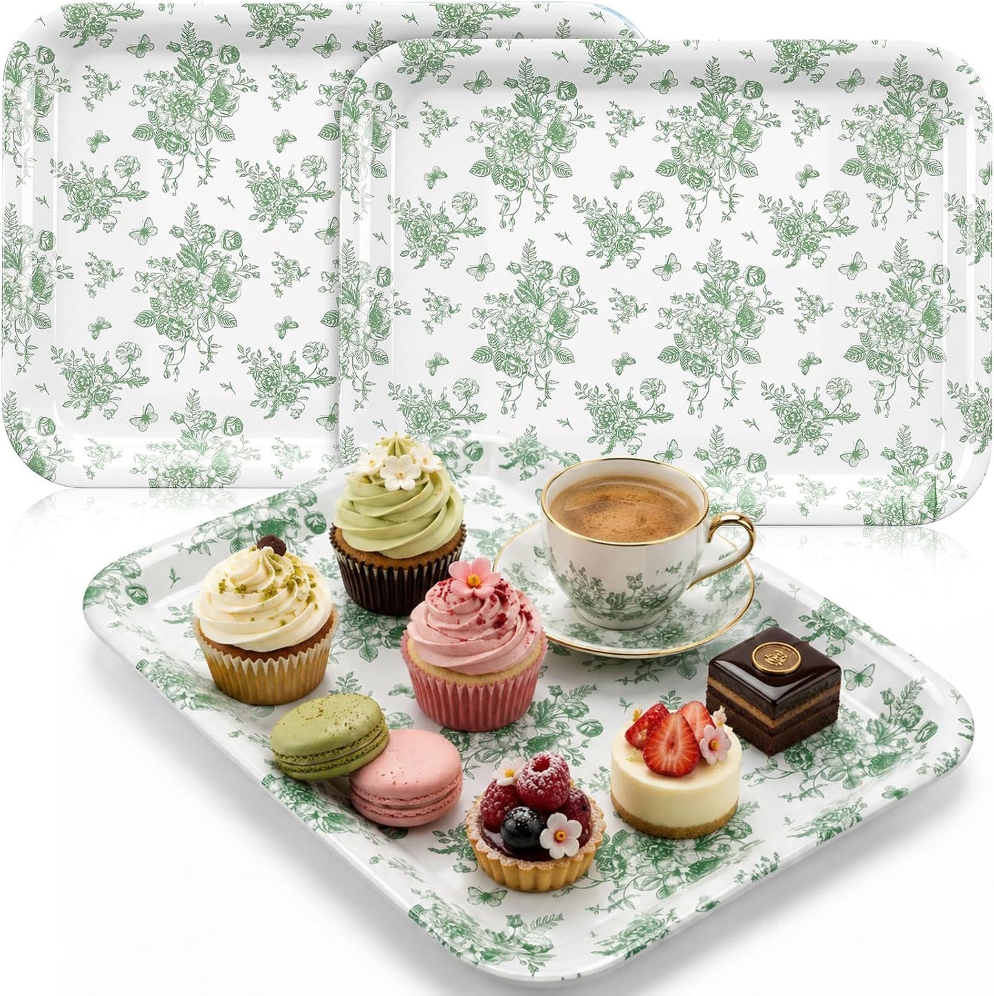 Vesici 3 Pcs Cherry Bow Serving Trays 13 x 10 Inch Pink Bow Cherry Melamine Platters Reusable Rectangular Serving Dishes for Coquette Wedding Baby Shower Birthday Party Sharing Snack Fruit Dessert