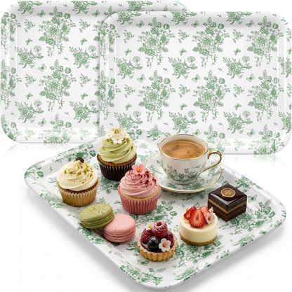 Vesici 3 Pcs Cherry Bow Serving Trays 13 x 10 Inch Pink Bow Cherry Melamine Platters Reusable Rectangular Serving Dishes for Coquette Wedding Baby Shower Birthday Party Sharing Snack Fruit Dessert
