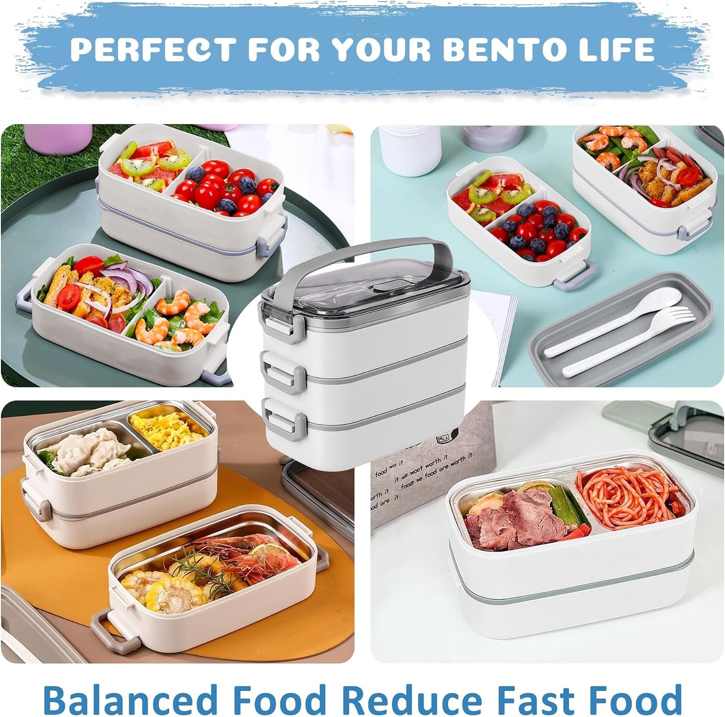 Stainless Steel Bento Box for Adults&Kids,Japanese Leakproof Lunch Box Divided Food Meal Storage Containers Set Stackable 2 Layer for Children School Picnic Beige