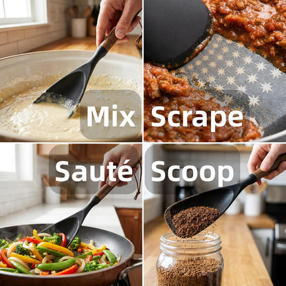 Silicone Cooking Spoon Spatula for Nonstick Cookware,Heat Resistant,12.8"
