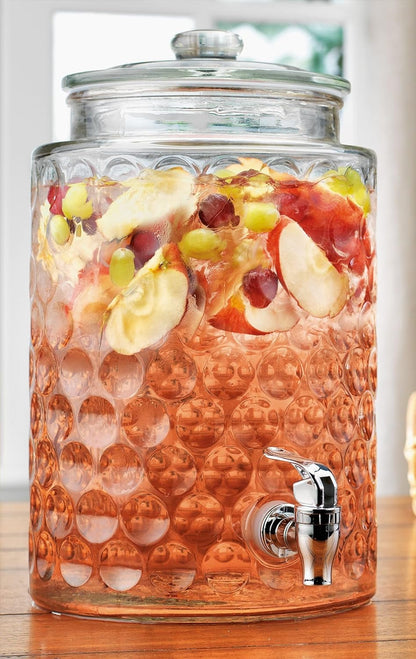 3 Gallon Classic Ice Cold Clear Glass Mason Jug Drink Beverage Dispenser Durable On Galvanized Stand With Leak Free Spigot-Easy Filling For Outdoor, Parties & Daily Use Lid