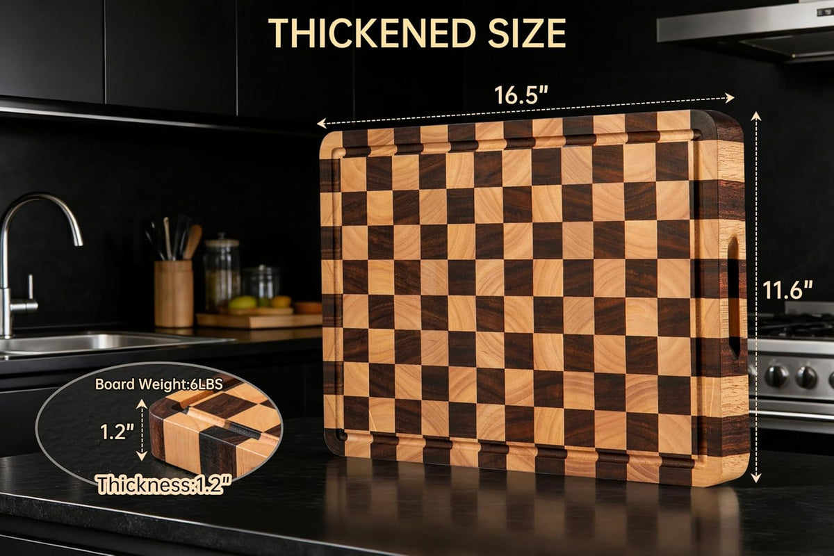 THETCHRY Cutting Boards for Kitchen, Checkered Walnut Wooden Cutting Board