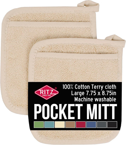 RITZ Terry Pocket Mitt & Hot Pad: Unparalleled Heat Resistant, Durable 100% Cotton – Ergonomically Designed for Optimal Grip – Easy-Care Machine Washable –, Federal Blue