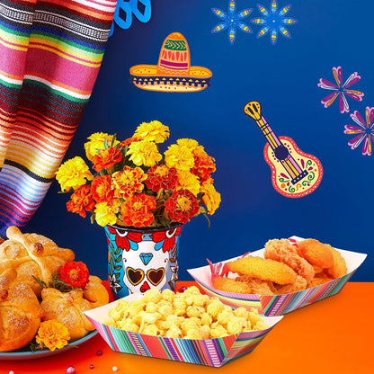 Engrowtic 100 Pcs Fiesta Mexican Nacho Trays Disposable Food Trays Taco Boats for Candy Hot Dog Cinco De Mayo Birthday Party Supplies (3 lb)