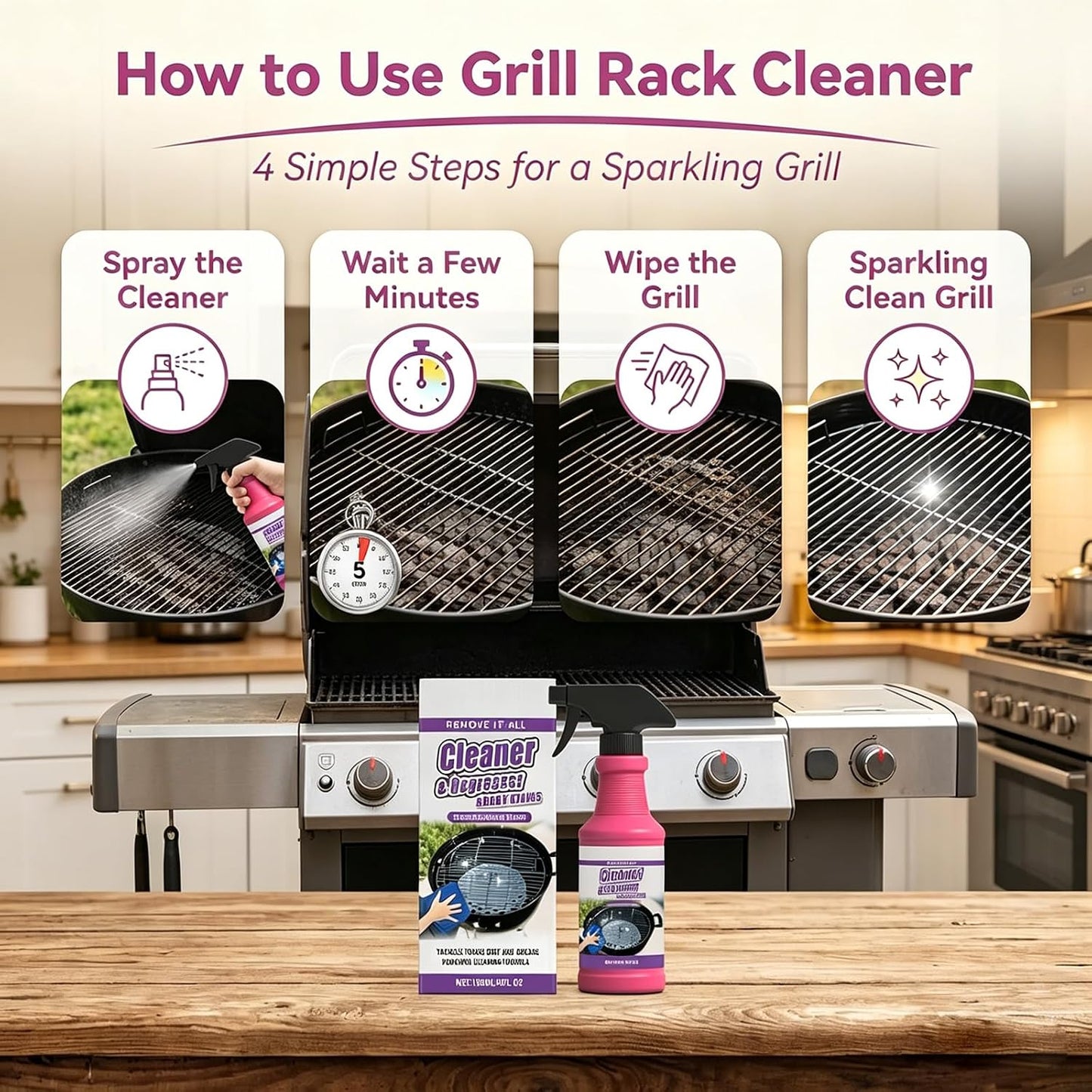 Fast Acting Heavy Duty Grill Degreaser Spray,2026 New BBQ Degreaser Cleaner Heavy Duty,120 ML Outdoor Grills Cleaner,Easily Lifts Baked-On Carbon and Grease,For Kitchen Grates and Racks (3PC)