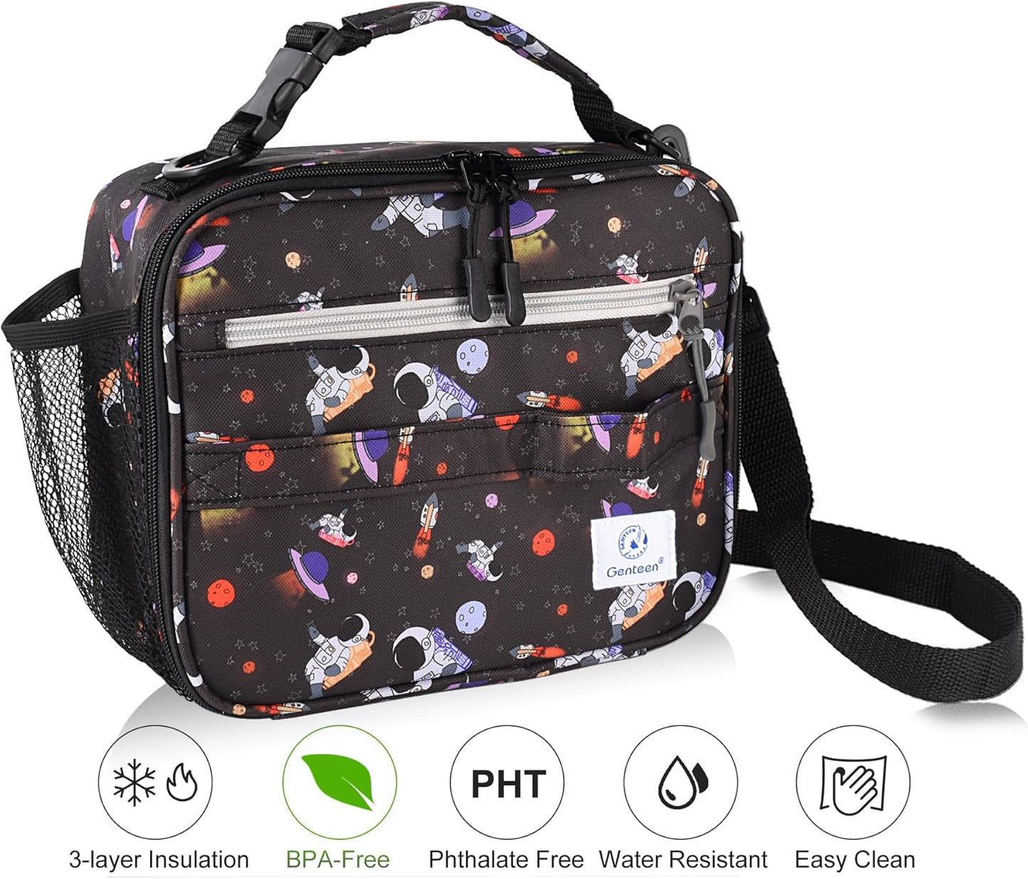 Genteen Lunch Box Kids, Insulated Lunch Bag Kids Boys Girls Back to School, Soft Lunch Box for Men Reusable Lunchbox for Office,Outdoor,School (Black)