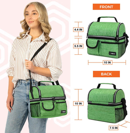 opux Insulated Lunch Bag Women Men, Dual Compartment Leakproof Lunch Box Adults Kids, Double Decker Meal Prep Bento Lunch Cooler Tote with Shoulder Strap for Work Office School Travel, Floral Purple