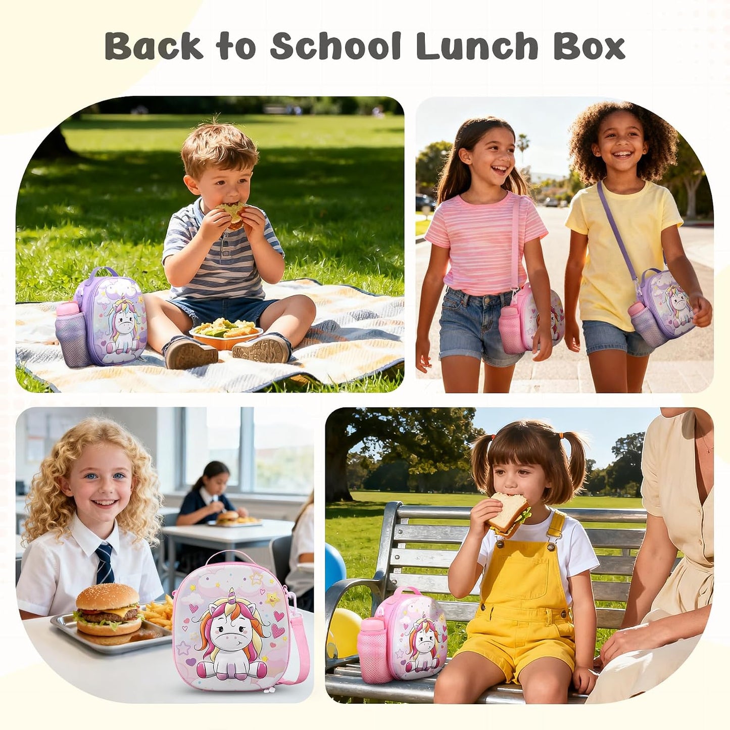 Reusable Insulated Lunch Bag for Kids Teens & Adults with Adjustable Shoulder Strap - Large Durable Lunch Bag Tote for School Travel Picnic Work - Leakproof Design Lunch Carrier (Black -3D Dinosaur)