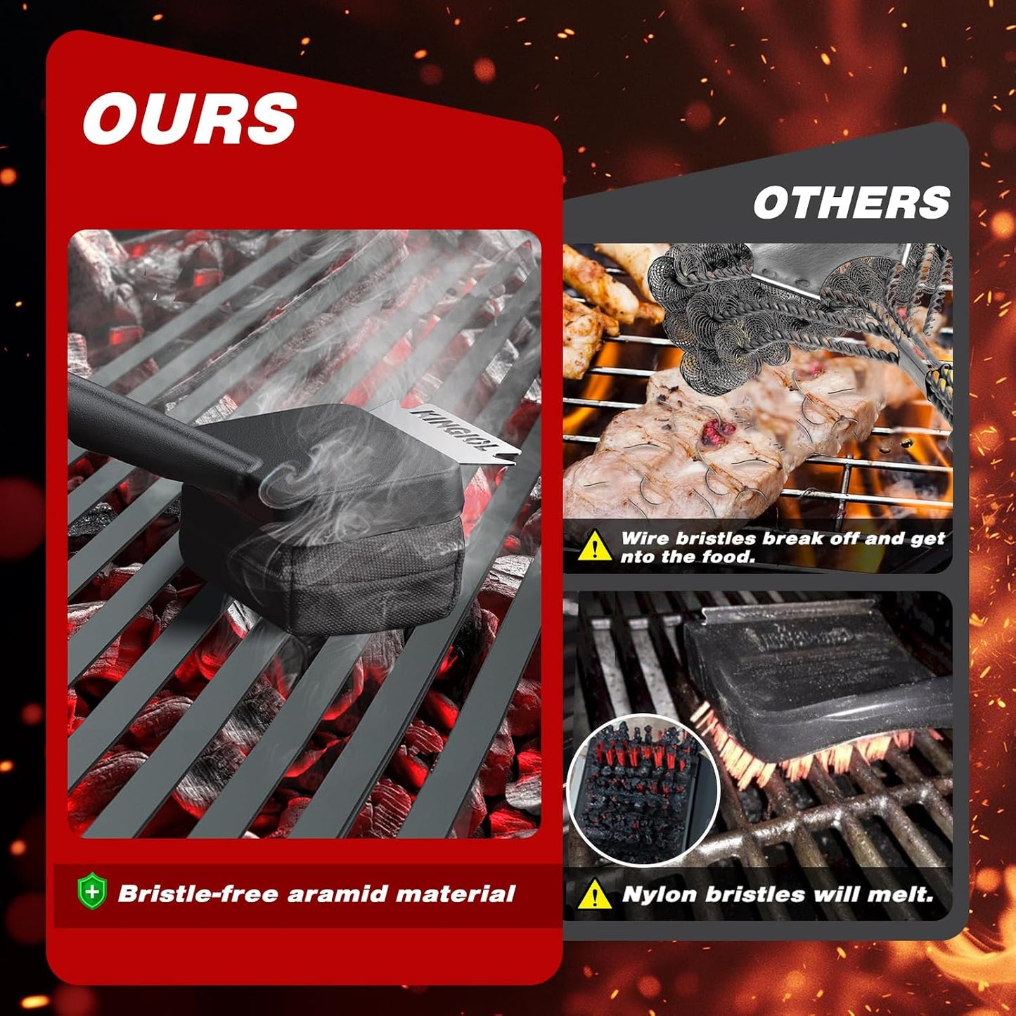 BBQ Replaceable Brush Head - Bristle Free Black Aramid Fiber Fabric, High Temperature and Dirt Resistant, Safe Replacement Cleaning Pad for Cast Iron or Stainless Steel Grates, Barbecue Cleaner