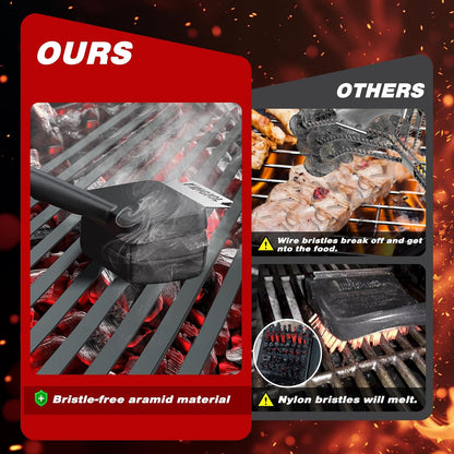 BBQ Replaceable Brush Head - Bristle Free Black Aramid Fiber Fabric, High Temperature and Dirt Resistant, Safe Replacement Cleaning Pad for Cast Iron or Stainless Steel Grates, Barbecue Cleaner