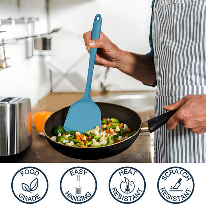 E-far Silicone Cooking Spoon Set of 2, Heat Resistant Kitchen Spoons Utensils Nonstick Mixing Spoon for Baking Stirring Serving, Non-Toxic & Dishwasher Safe (Black)