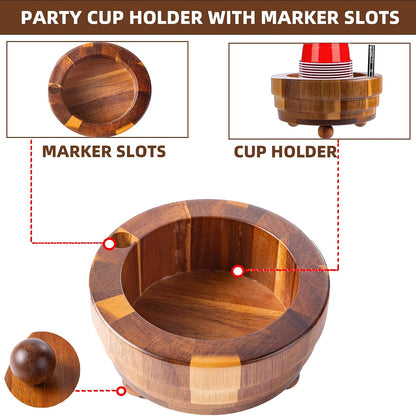 Acacia Wood Cup Holder with Marker Slot, Paper Cup Storage Box Mark Your Cup and Drink Up, Rustic Disposable Cup Dispenser for Party Bar Kitchen Bathroom