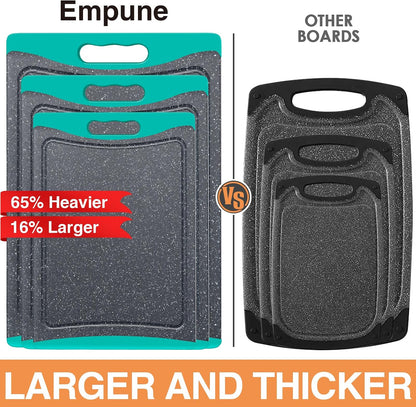 Extra Large Cutting Boards, Plastic Cutting Boards for Kitchen (Set of 3) Cutting Board Set Dishwasher Chopping Board with Juice Grooves Easy-Grip Handles, Dark Grey, Empune