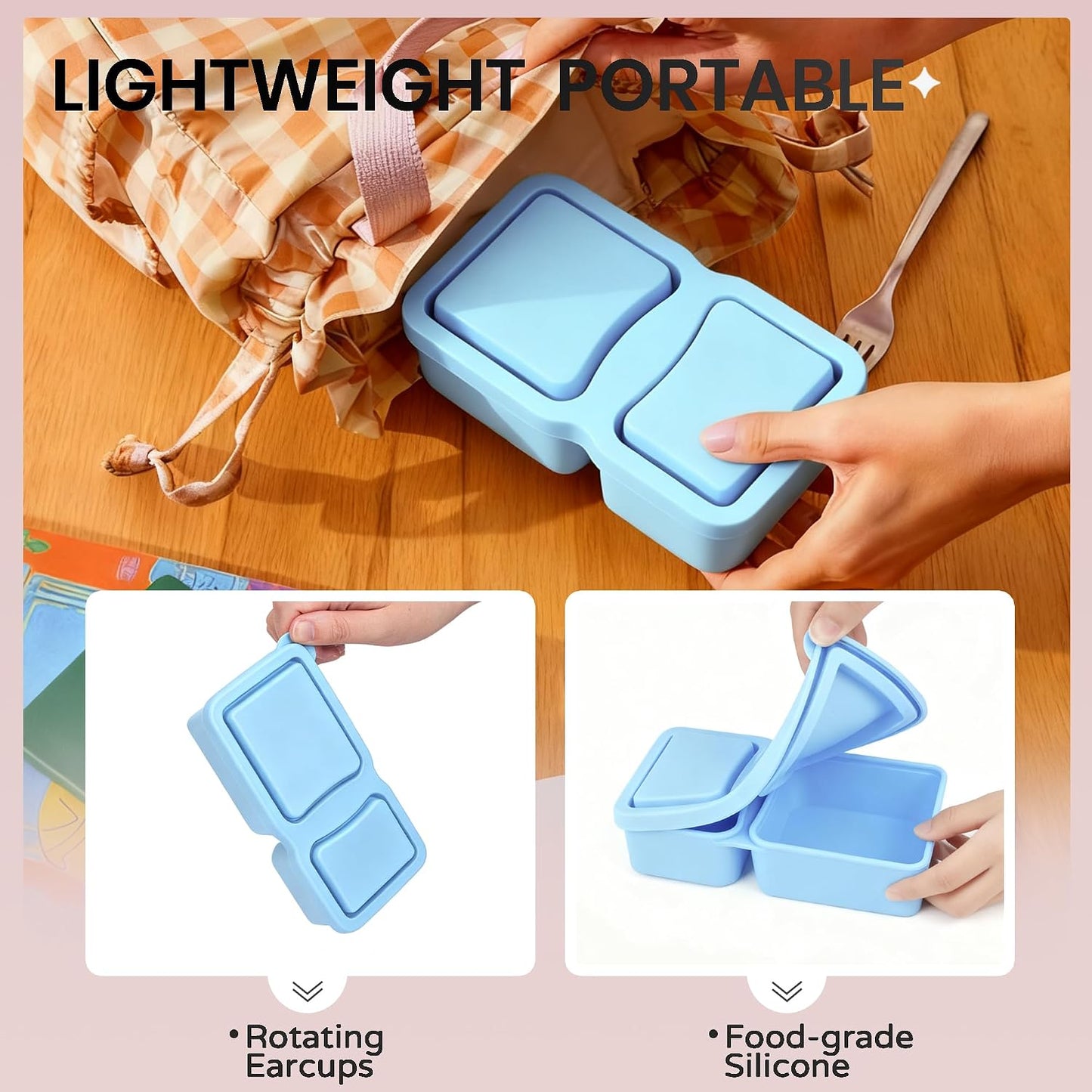 MACTANO 4 Pack New Reusable Silicone Snack Containers with Lids, 10 oz Double Compartment Condiment Meal Prep Control Containers Portable Small Leakproof for Office Travel Picnic