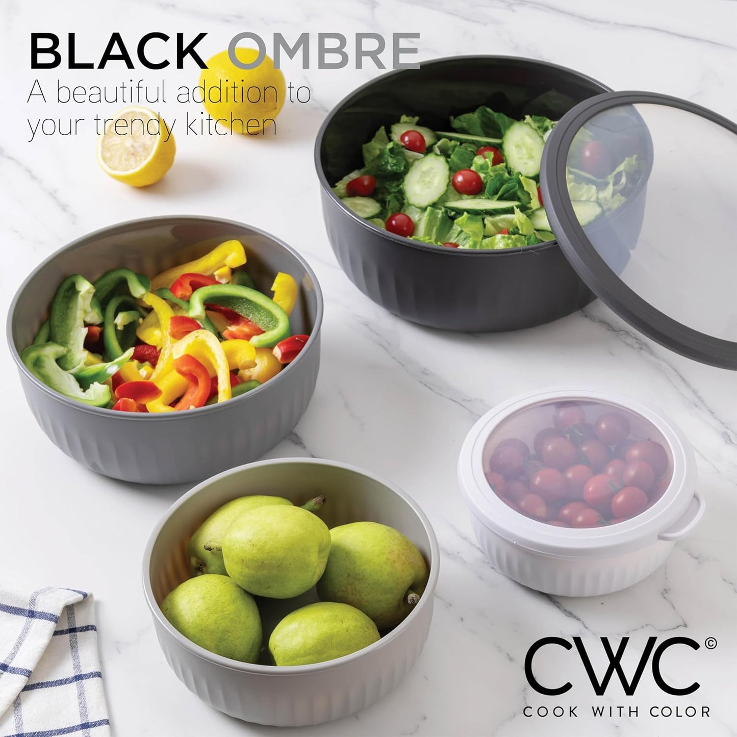 COOK WITH COLOR Prep Bowls with Lids- Wide and Deep Nesting Plastic Small Mixing Bowl Set with Lids, 8 Piece Set - Wide Bowls, Blue