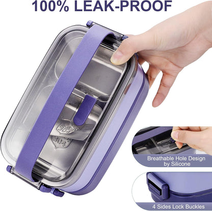 Stainless Steel Bento Box for Adults&Kids,Japanese Leakproof Lunch Box Divided Food Meal Storage Containers Set Stackable 2 Layer for Children School Picnic Beige