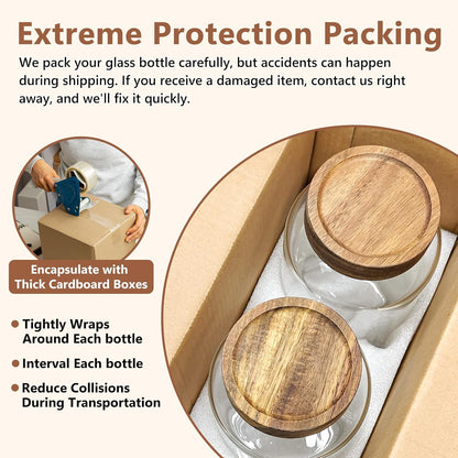 KEYWING 88oz Large Glass Jars with Airtight Acacia Wood Lids, Set of 3 Food Storage Containers for Flour, Sugar, Rice, Pasta, Cereal, Cookies – Includes 126 Labels