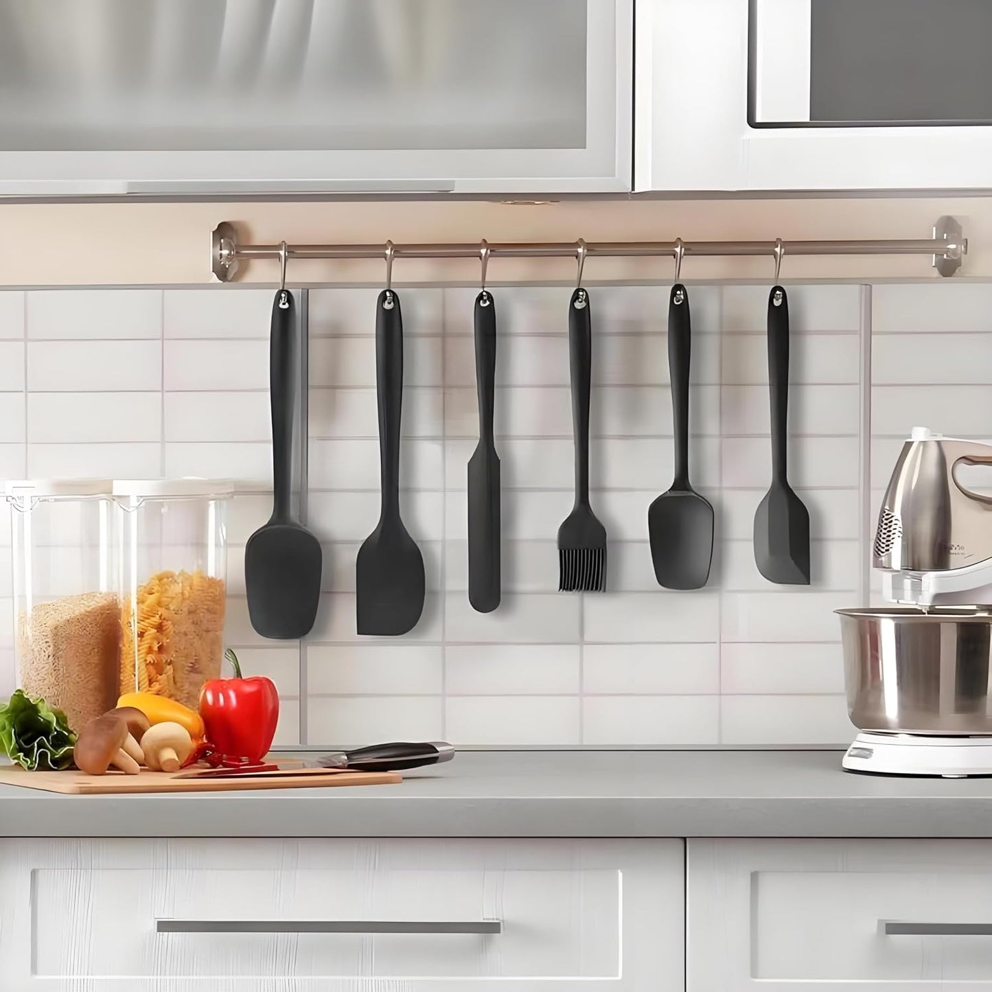 6 Pieces Silicone Spatula Set, Heat Resistant Rubber Spatula for Kitchen Use, Non Toxic, Food Grade, Upgrade Strong Handle with Ergonomic Grip for Cooking Nonstick Cookware