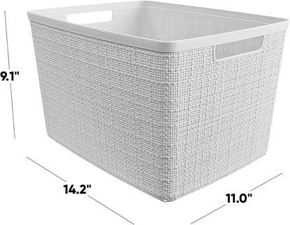 Curver Set of 4 Large 18L Easy Access Jute Decorative Plastic Organization and Storage Baskets - Perfect Bins for Home Office, Closet Shelves, Kitchen Pantry and All Bedroom Essentials, Black