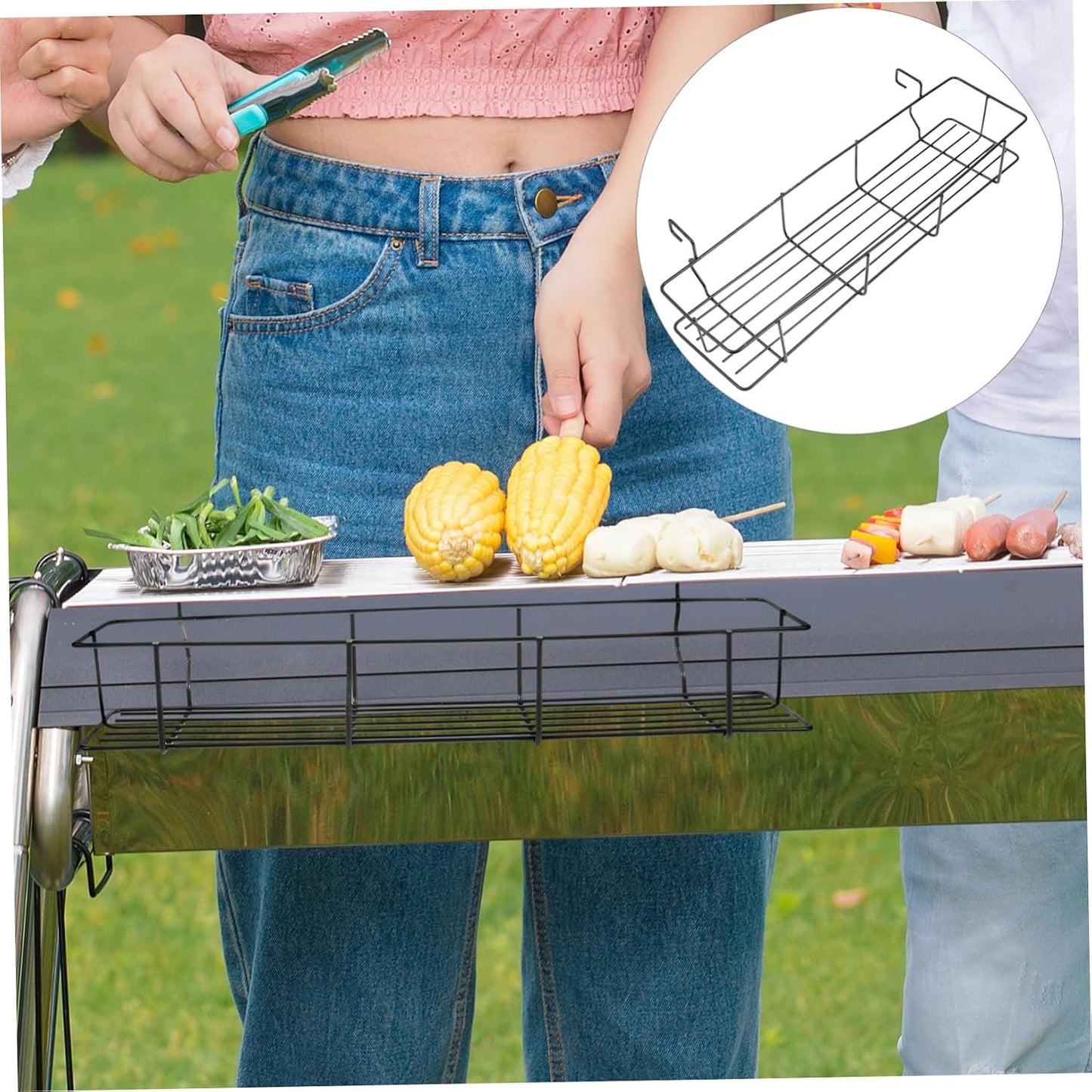 MERRYHAPY Grill Basket Sturdy Storage for Bbq Tools Kitchen Hanging Condiment Bottle Holder Metal Organizing Basket Random Color