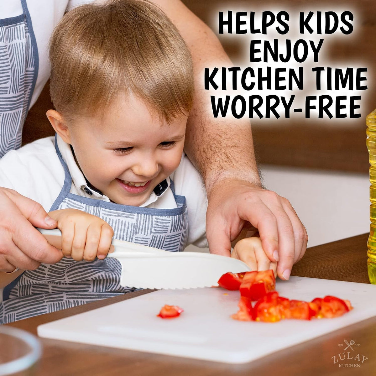 Zulay Kitchen 3-Piece Kids Knife Set for Real Cooking & Baking - Toddler Knives for Cutting Fruits, Veggies, & Cake - Children’s Montessori Knive with Serrated Edges - Safe & Fun Lettuce Knife (Red)