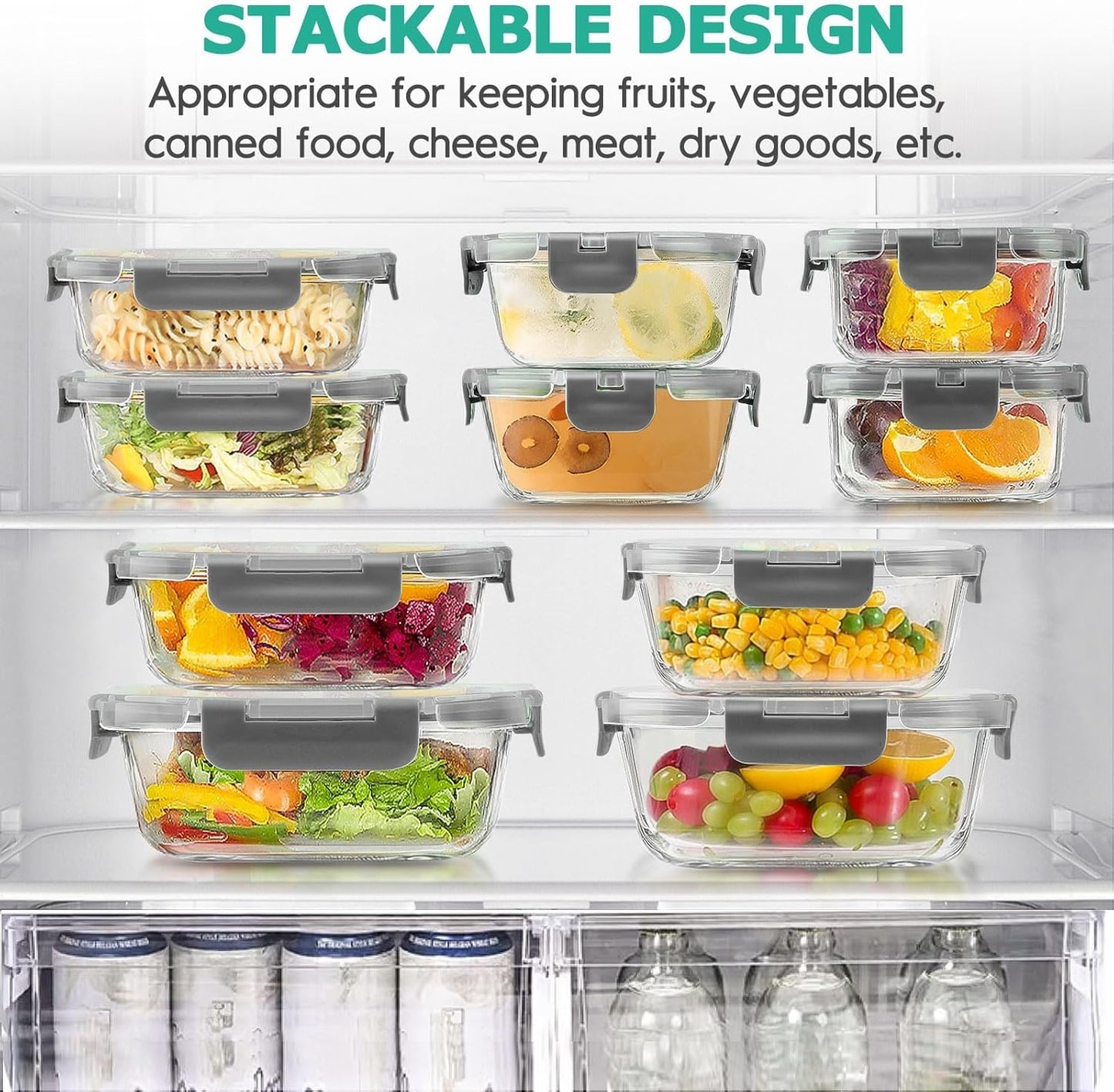 34pcs Glass Food Storage Containers with Lids Set, Airtight Glass Meal Prep Containers (17 Containers & 17 Lids), Leak Proof Lunch Container BPA-Free, Microwave, Oven, Freezer, Dishwasher Safe-Blue