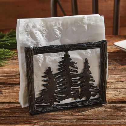 Park Designs Tree Tops Two Tier Napkin Holder, Lodge Metal Tiered Tabletop Storage, Cabin Dual Serving Caddy Organizer