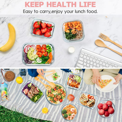 34pcs Glass Food Storage Containers with Lids Set, Airtight Glass Meal Prep Containers (17 Containers & 17 Lids), Leak Proof Lunch Container BPA-Free, Microwave, Oven, Freezer, Dishwasher Safe-Blue