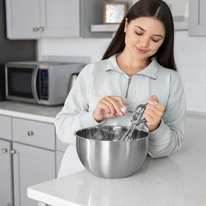 Fox Run Stainless Steel Manual Hand Mixer, White Retro Style Egg Beater