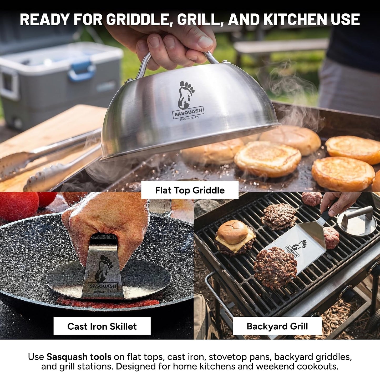 Sasquash Melting Dome For Griddle, 9 Inch Stainless Steel Cheese Melting Dome, Basting And Steaming Cover For Smash Burgers, Vegetables, Flat Top Grill Cooking, Grilling Accessories