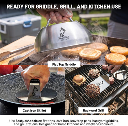 Sasquash Melting Dome For Griddle, 9 Inch Stainless Steel Cheese Melting Dome, Basting And Steaming Cover For Smash Burgers, Vegetables, Flat Top Grill Cooking, Grilling Accessories