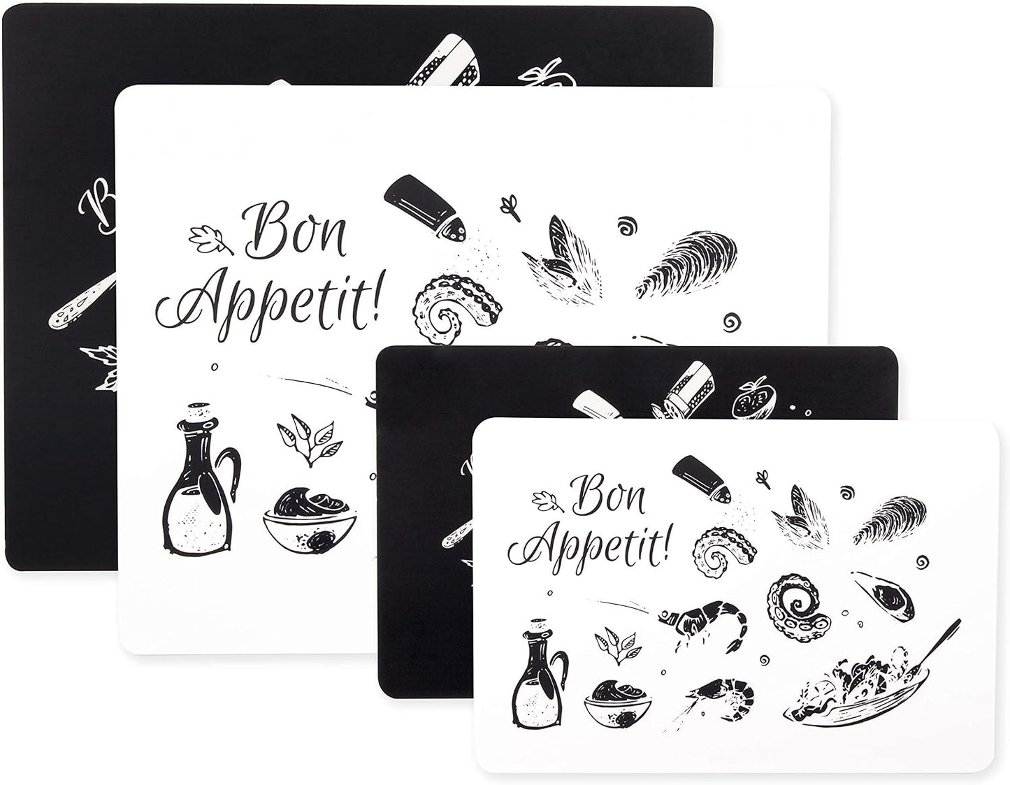 Dexas Heavy Duty Grippmat Flexible Designer Cutting Board Set of Four, 7.5 by 11", Bon Appetit Designs