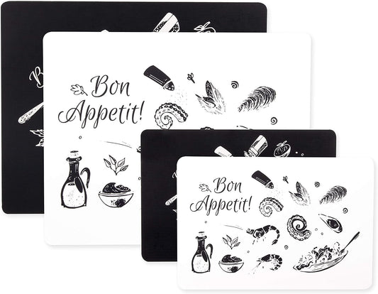 Dexas Heavy Duty Grippmat Flexible Designer Cutting Board Set of Four, 7.5 by 11", Bon Appetit Designs