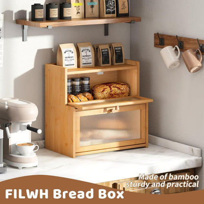 FILWH Bread Box for Kitchen Countertop Double Layer Large Corner Bread Box Capacity Bread Storage Bin Farmhouse Breadbox Container Organizer Cabinet Cupboard Black