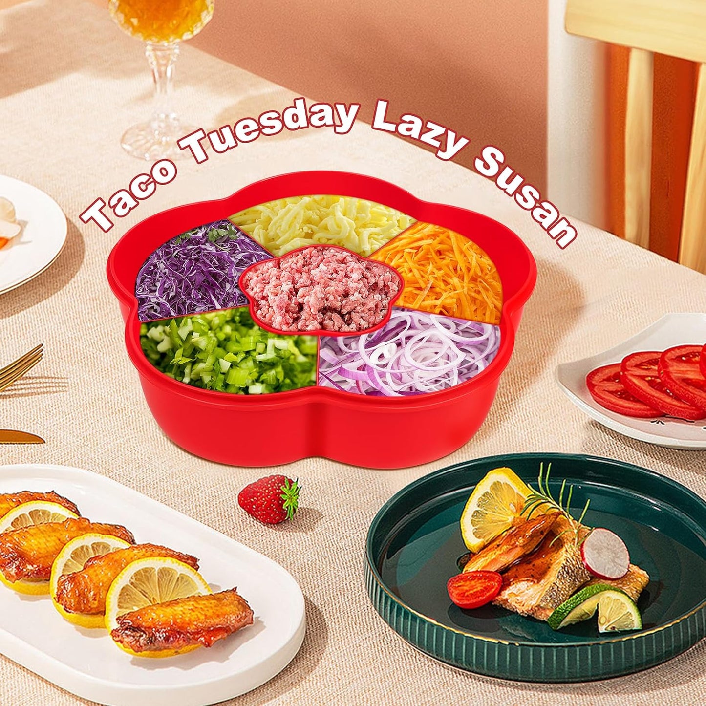 Taco Bar Serving Set for a Party with 12pcs Tortilla Holders Taco Tuesday Lazy Susan Tray Housewarming Set