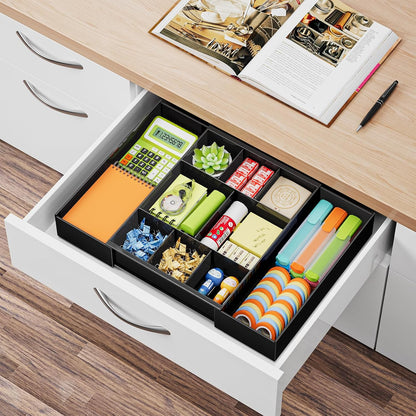 Marbrasse Expandable Desk Drawer Organizer, Clear Plastic Drawer Organizer Tray with 10 Adjustable Compartments, Desk Organizers and Accessories, 5 Drawer Dividers for Office Supplies, Makeup(Clear)
