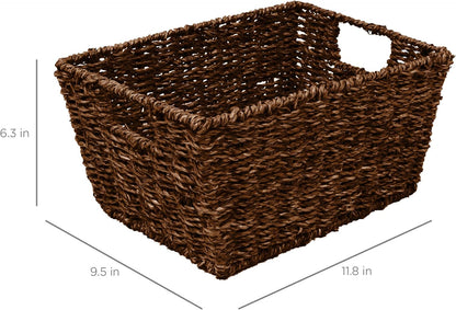 Best Choice Products Rustic Set Of 4 Multipurpose Stackable Seagrass Storage Basket, Handwoven Laundry Organizer Totes for Bedroom and Living Room, Shelves, Pantry w/Insert Handles - Natural